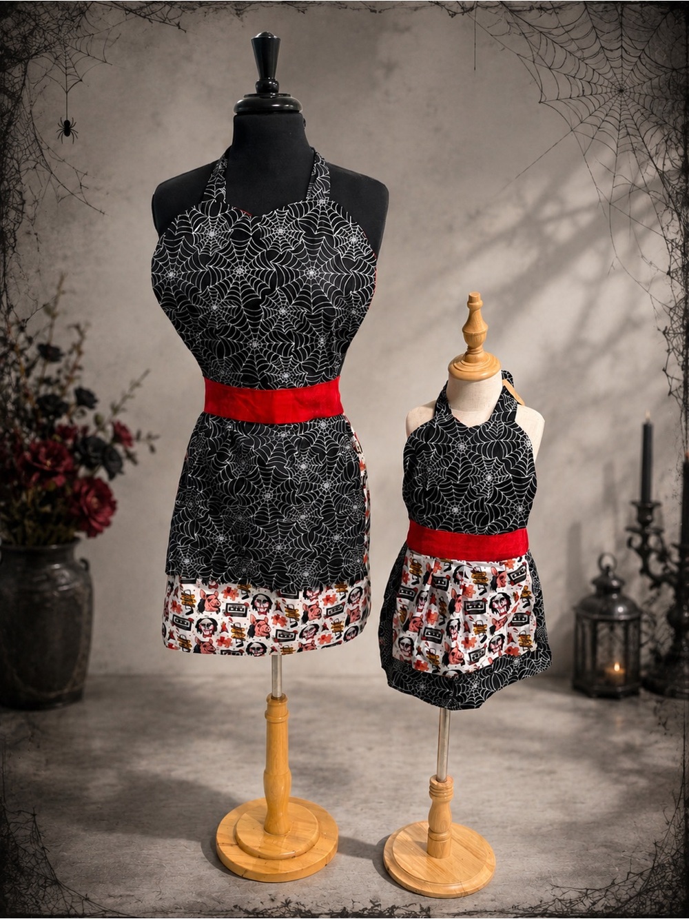 Saw movie themed apron duo